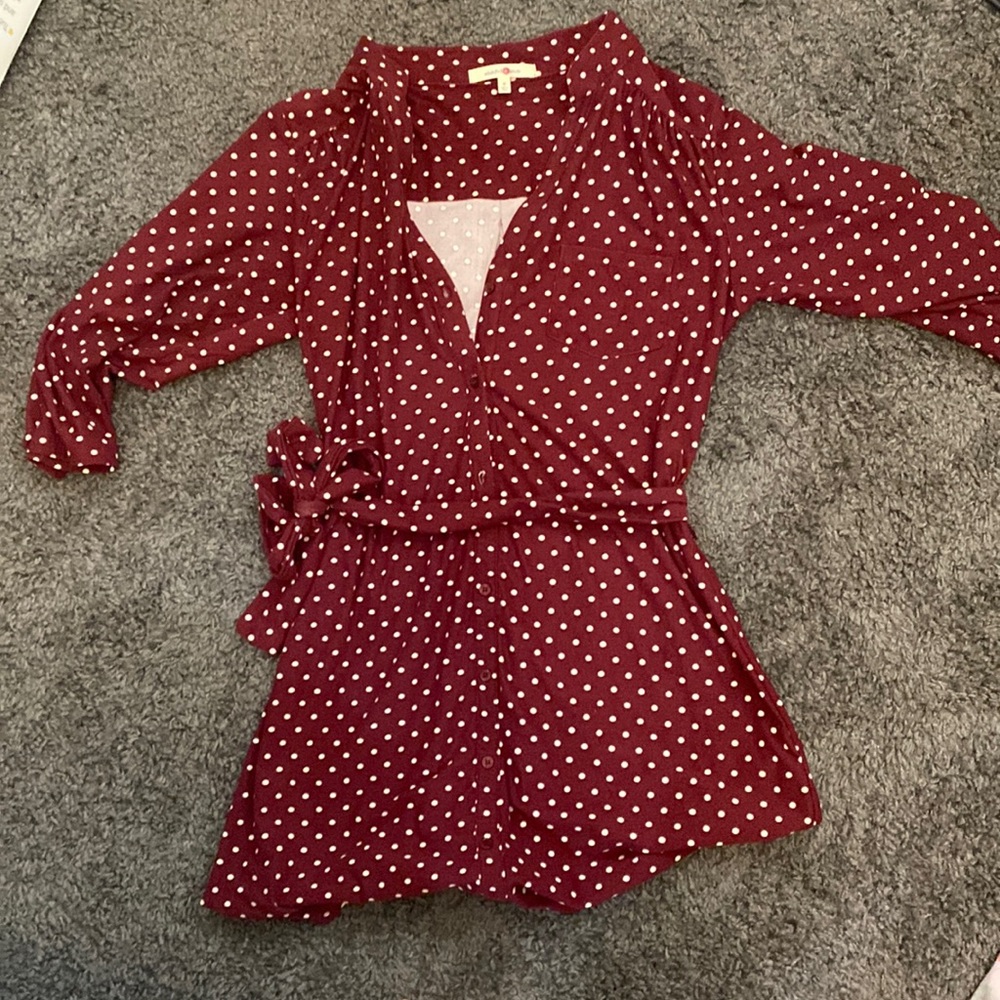 Maroon mid dress with tie around waste